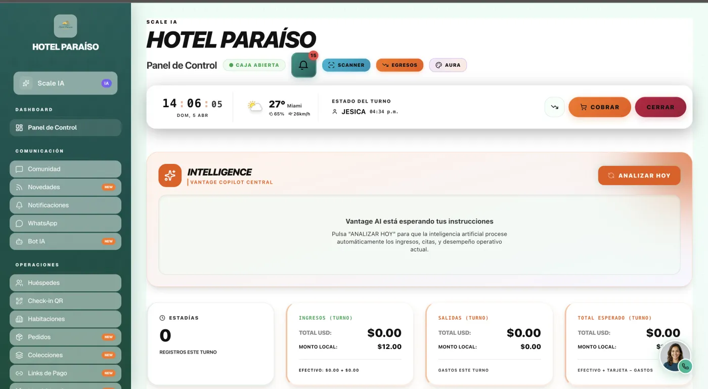 Panel administrativo de hotel en computadora de escritorio