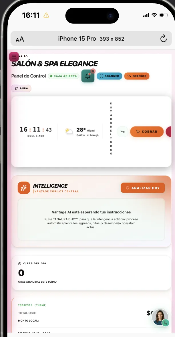 App de gestión de salón en celular