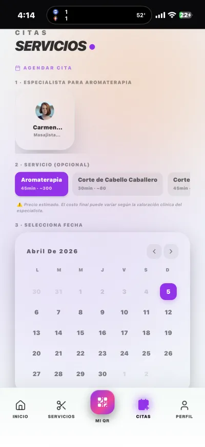 Agendar cita en el salón App para clientes — agendar citas con calendario