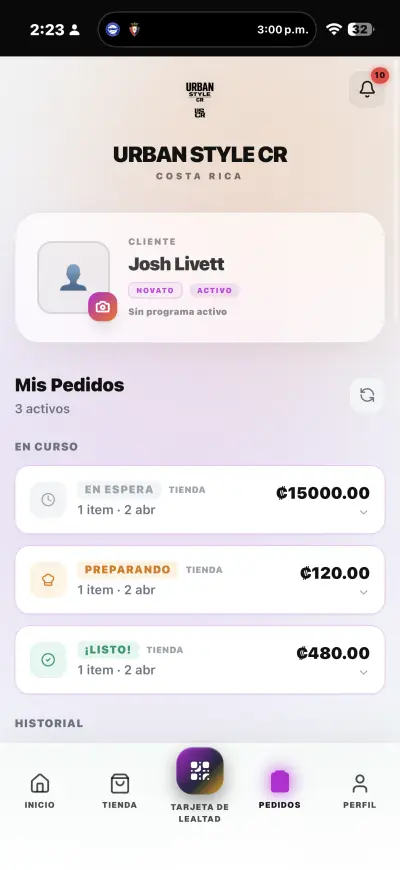 Seguimiento de pedidos App para clientes — pedidos en curso y historial
